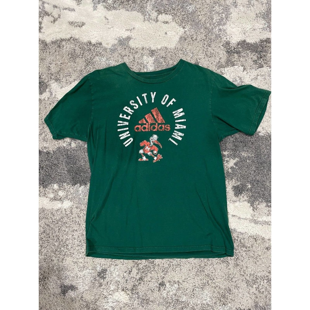 University of Miami Hurricanes Adidas Green T-Shirt Large Men's